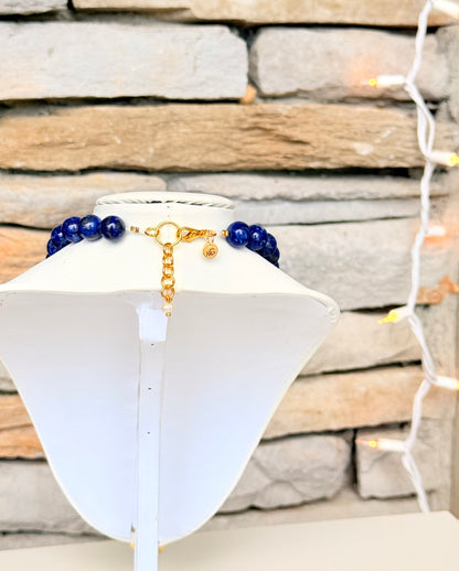 Lapis Lazuli - Natural Freshwater Pearl Necklace with Evil Eye Charm