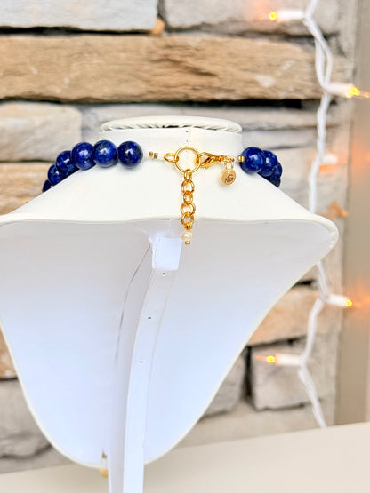Lapis Lazuli - Natural Freshwater Pearl Necklace with Evil Eye Charm