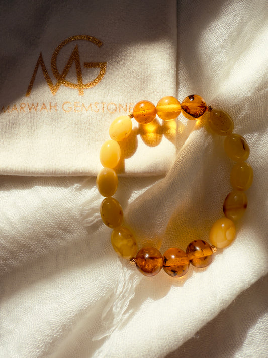 Natural Amber Bracelet including 21-K Golden Spacers