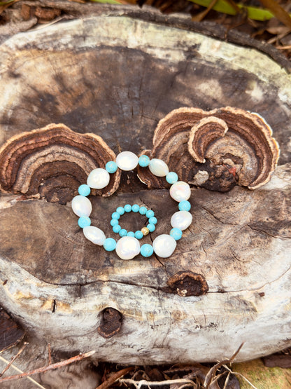 Natural Pearl - Turquoise Bracelet with Turquoise Ring Set