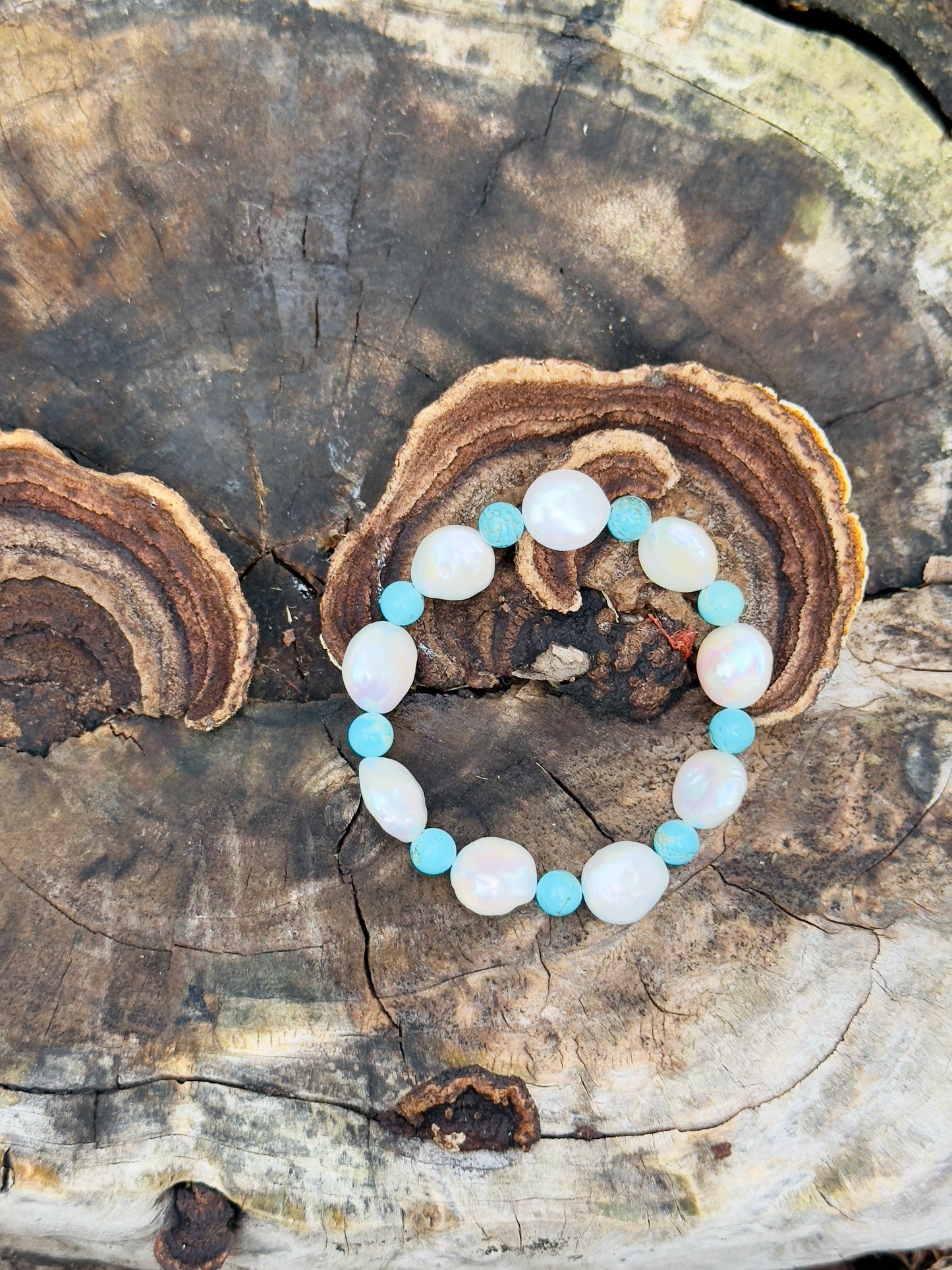 Natural Pearl - Turquoise Bracelet with Turquoise Ring Set