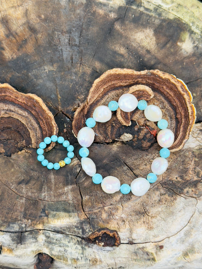 Natural Pearl - Turquoise Bracelet with Turquoise Ring Set