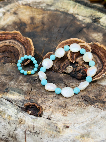 Natural Pearl - Turquoise Bracelet with Turquoise Ring Set