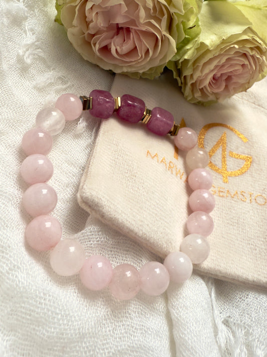 Strawberry Quartz - Rose Quartz Bracelet With Hematite Spacers