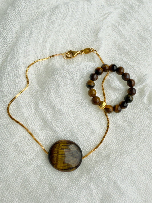 Tiger Eye Chain Bracelet Original 21-K Gold