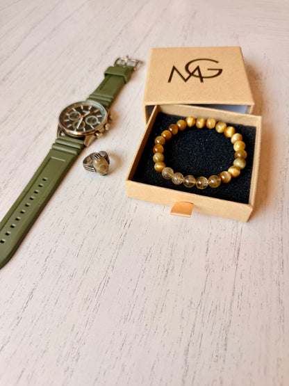 Yellow Tiger Eye - Citrine Mens Bracelet