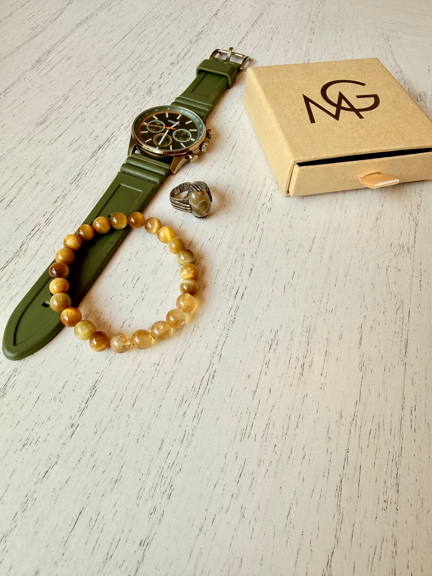 Yellow Tiger Eye - Citrine Mens Bracelet