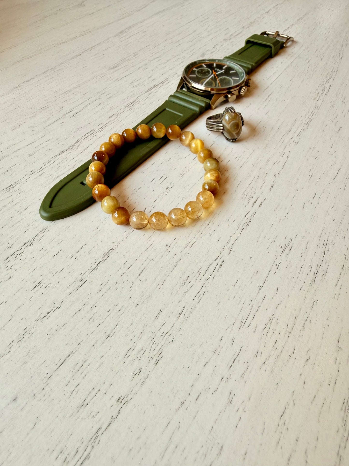 Yellow Tiger Eye - Citrine Mens Bracelet