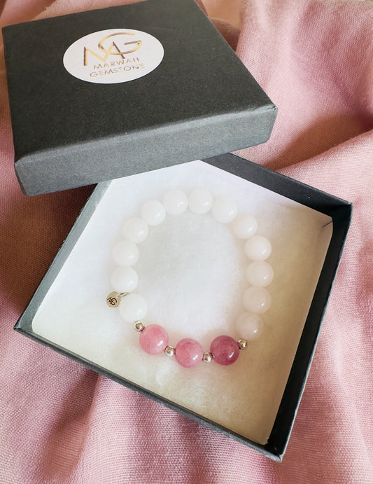Strawberry Quartz-Rose Quartz Bracelet W/ Silver Spacers