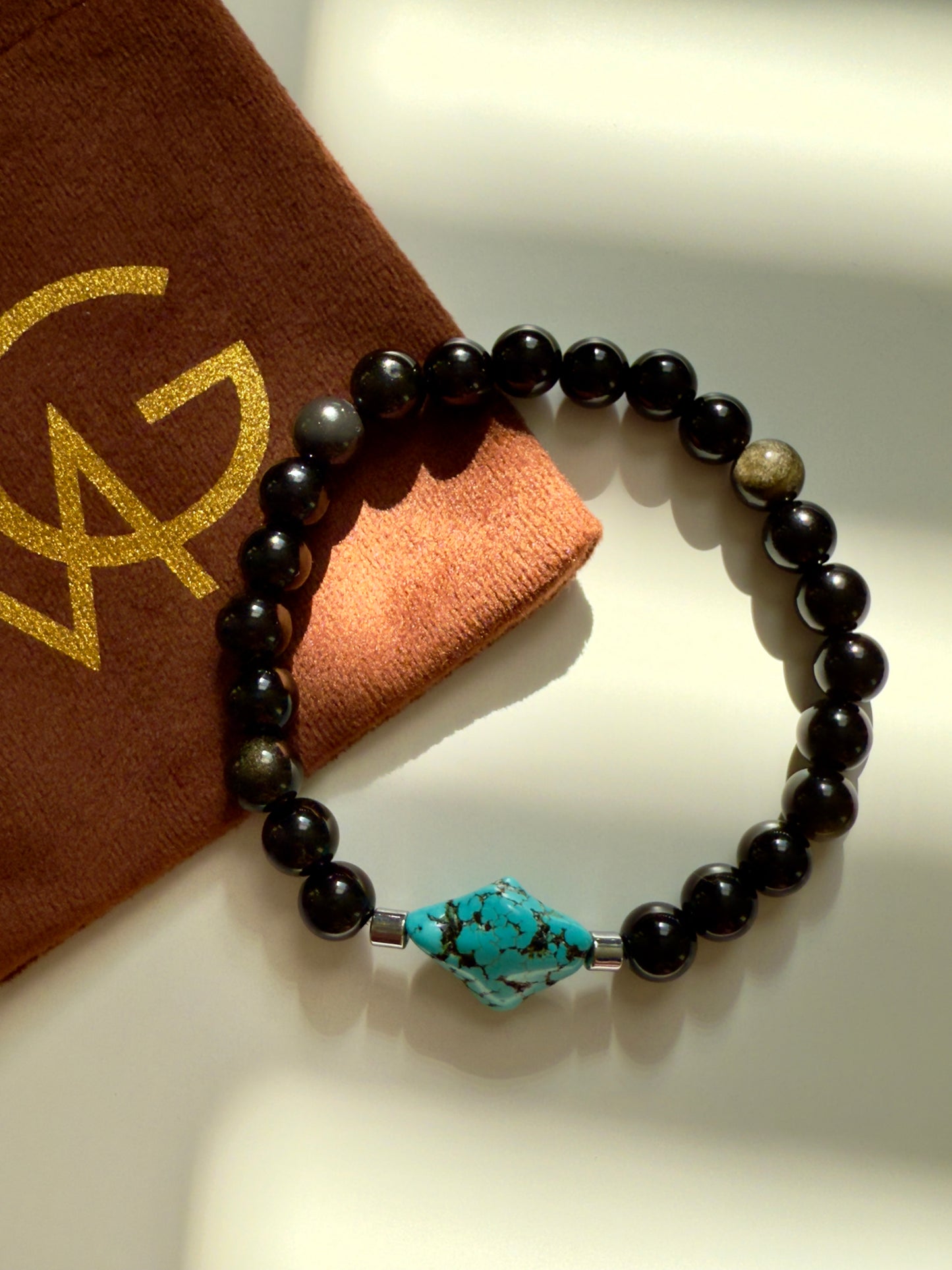 Black Obsidian - Turquoise Bracelet with Hematite Spacers