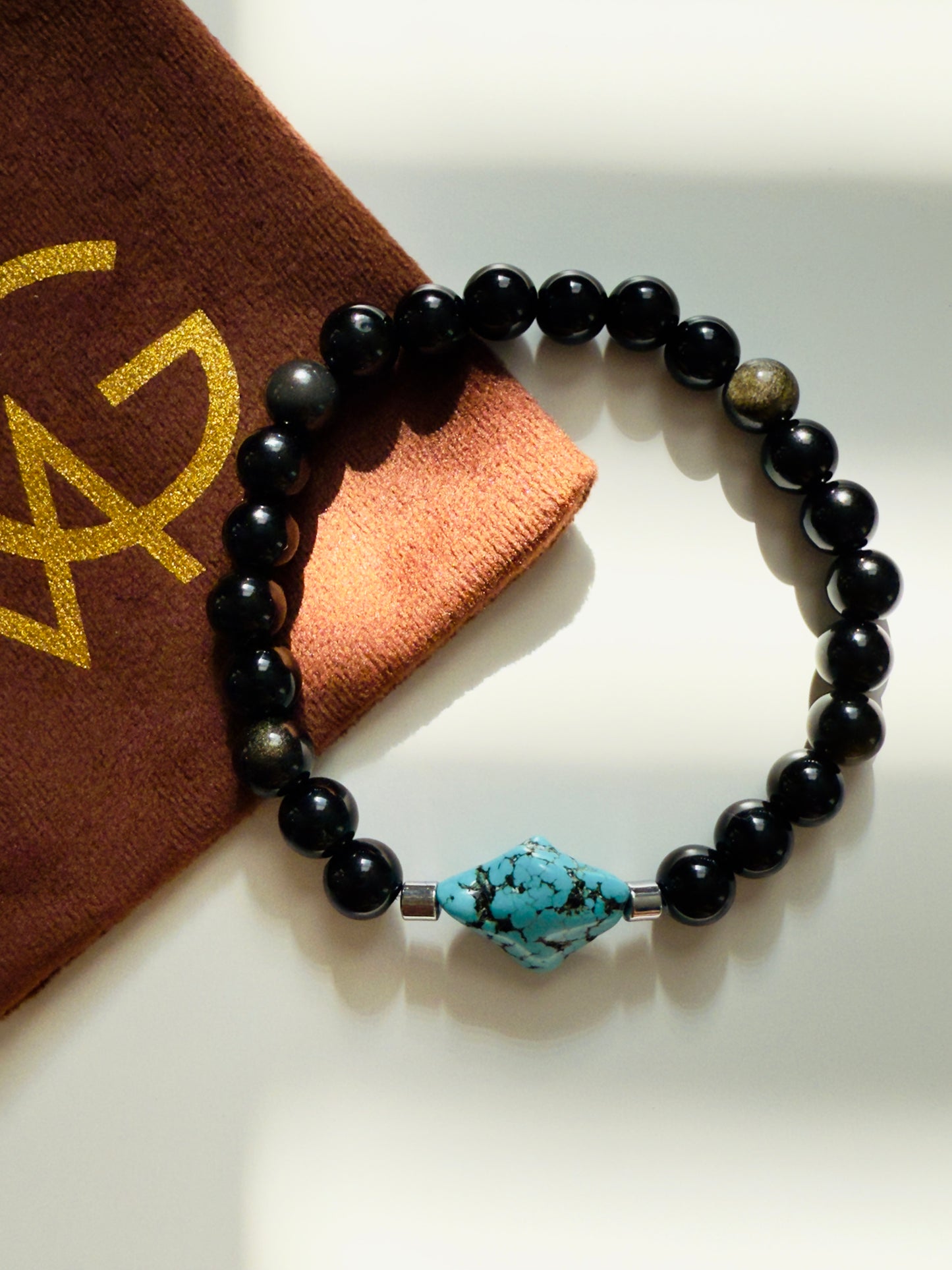 Black Obsidian - Turquoise Bracelet with Hematite Spacers