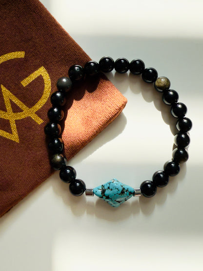 Black Obsidian - Turquoise Bracelet with Hematite Spacers
