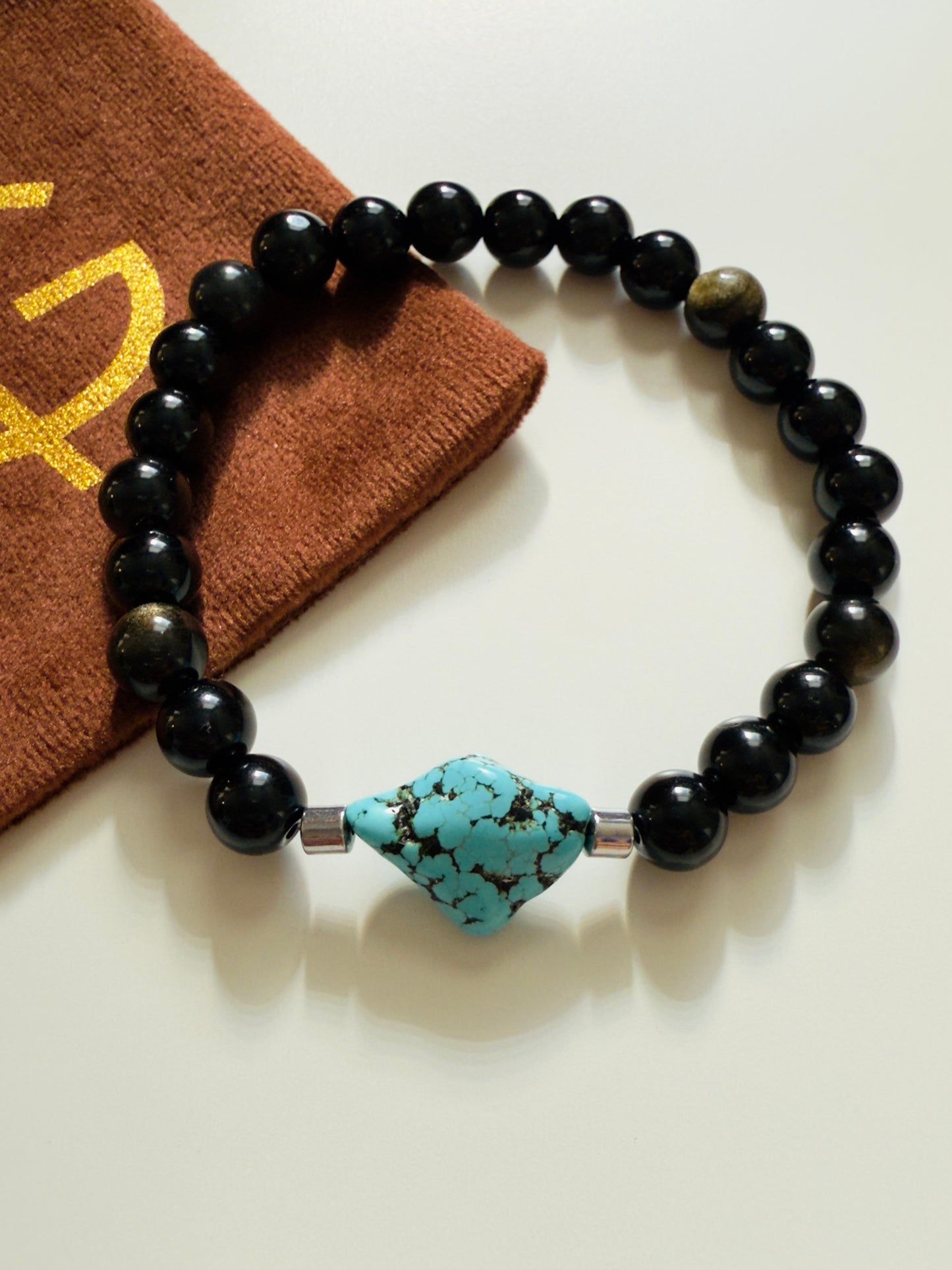Black Obsidian - Turquoise Bracelet with Hematite Spacers