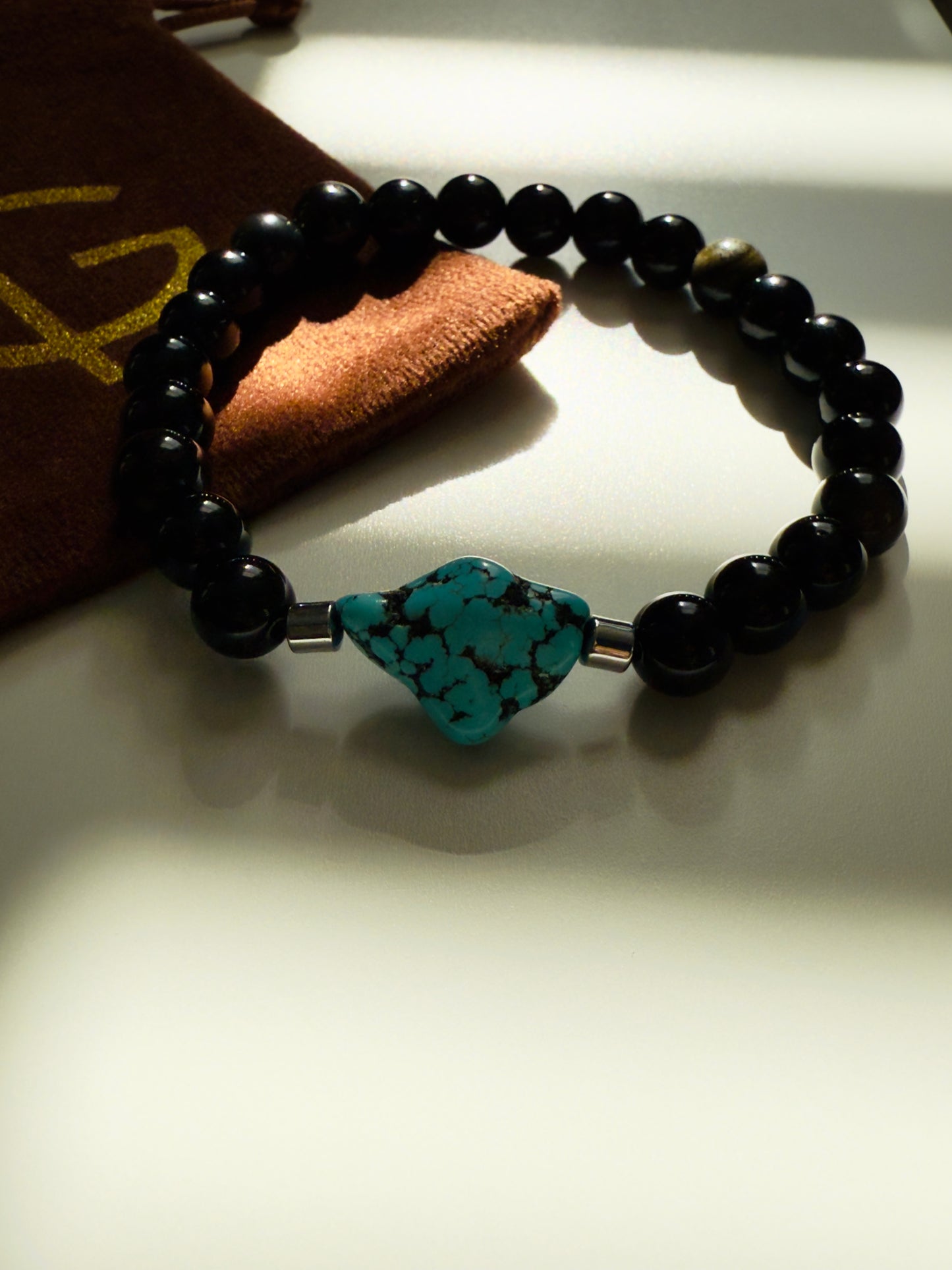 Black Obsidian - Turquoise Bracelet with Hematite Spacers