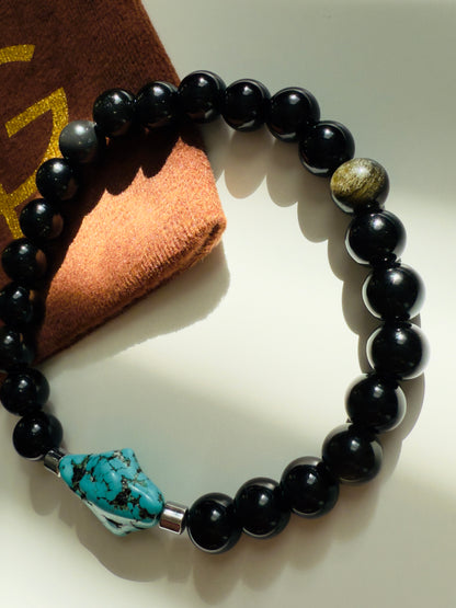 Black Obsidian - Turquoise Bracelet with Hematite Spacers