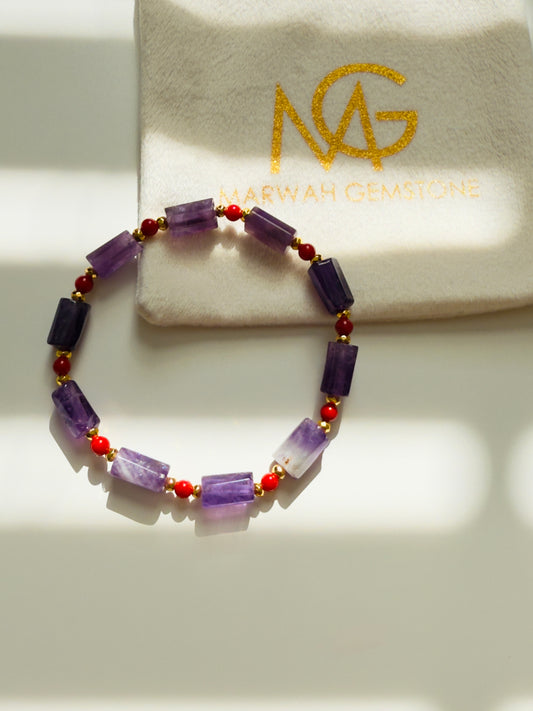Amethyst - Coral Bracelet with Hematite Spacers