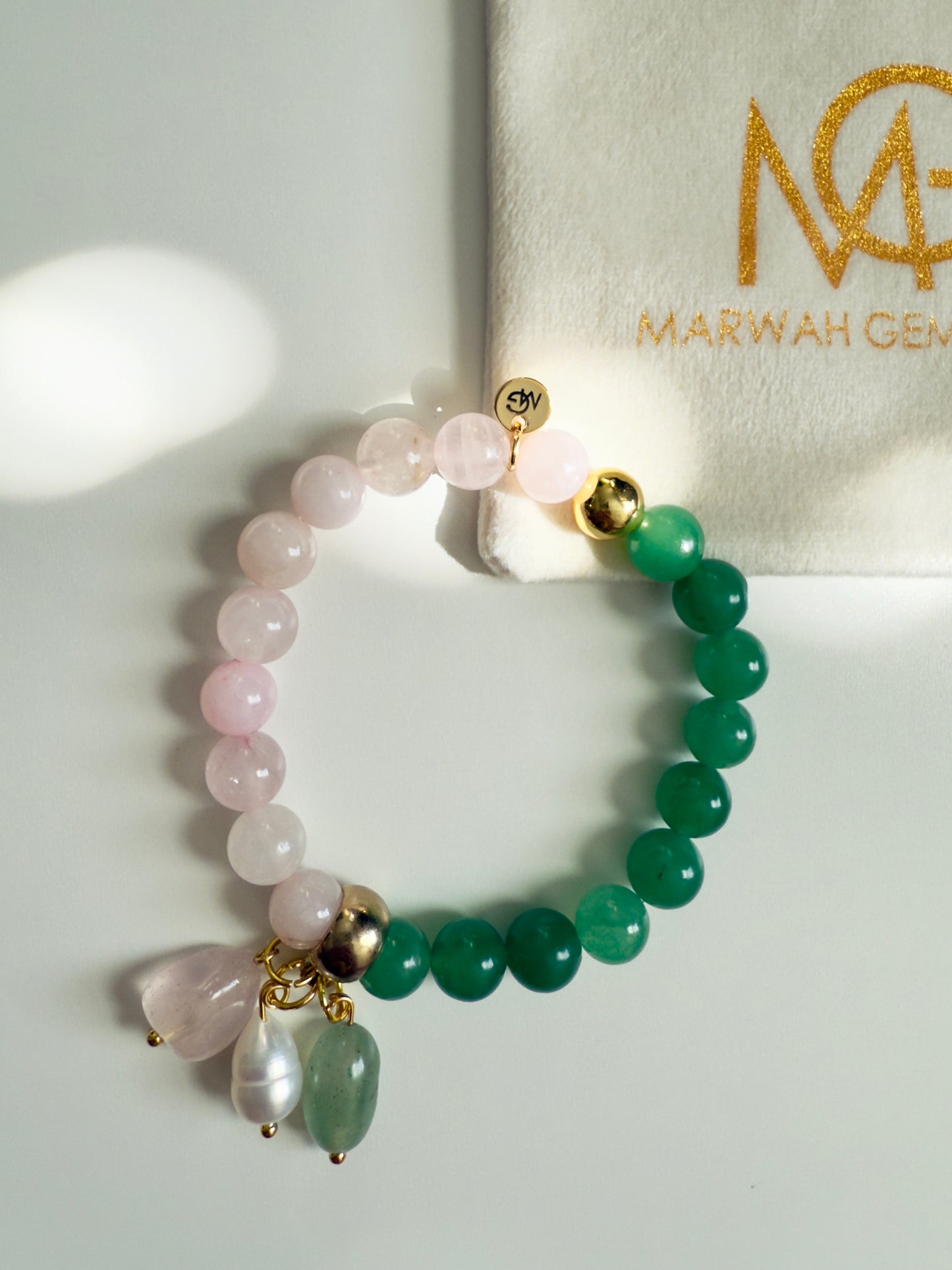 Green Aventurine - Rose Quartz Bracelet + Charm