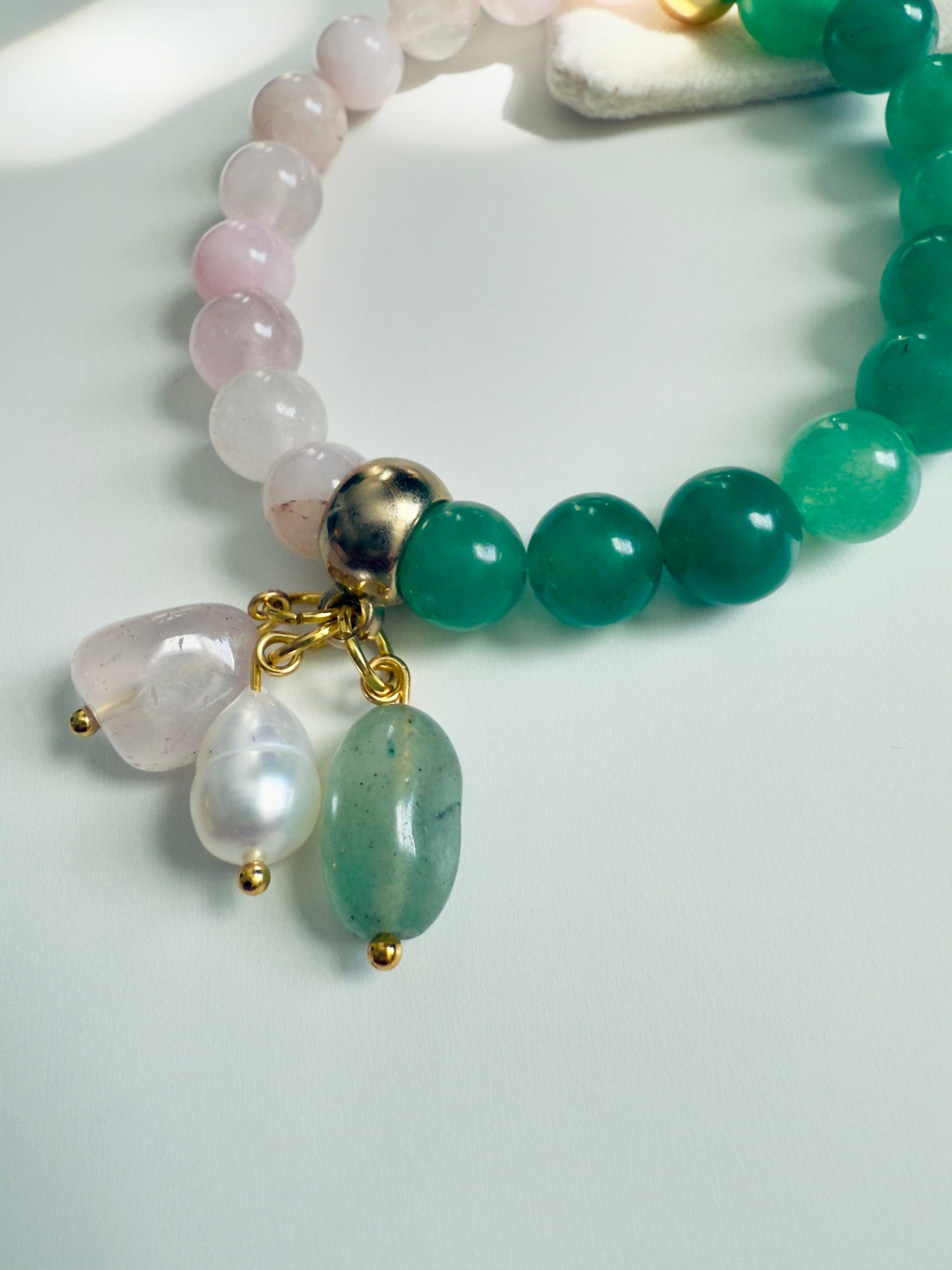 Green Aventurine - Rose Quartz Bracelet + Charm
