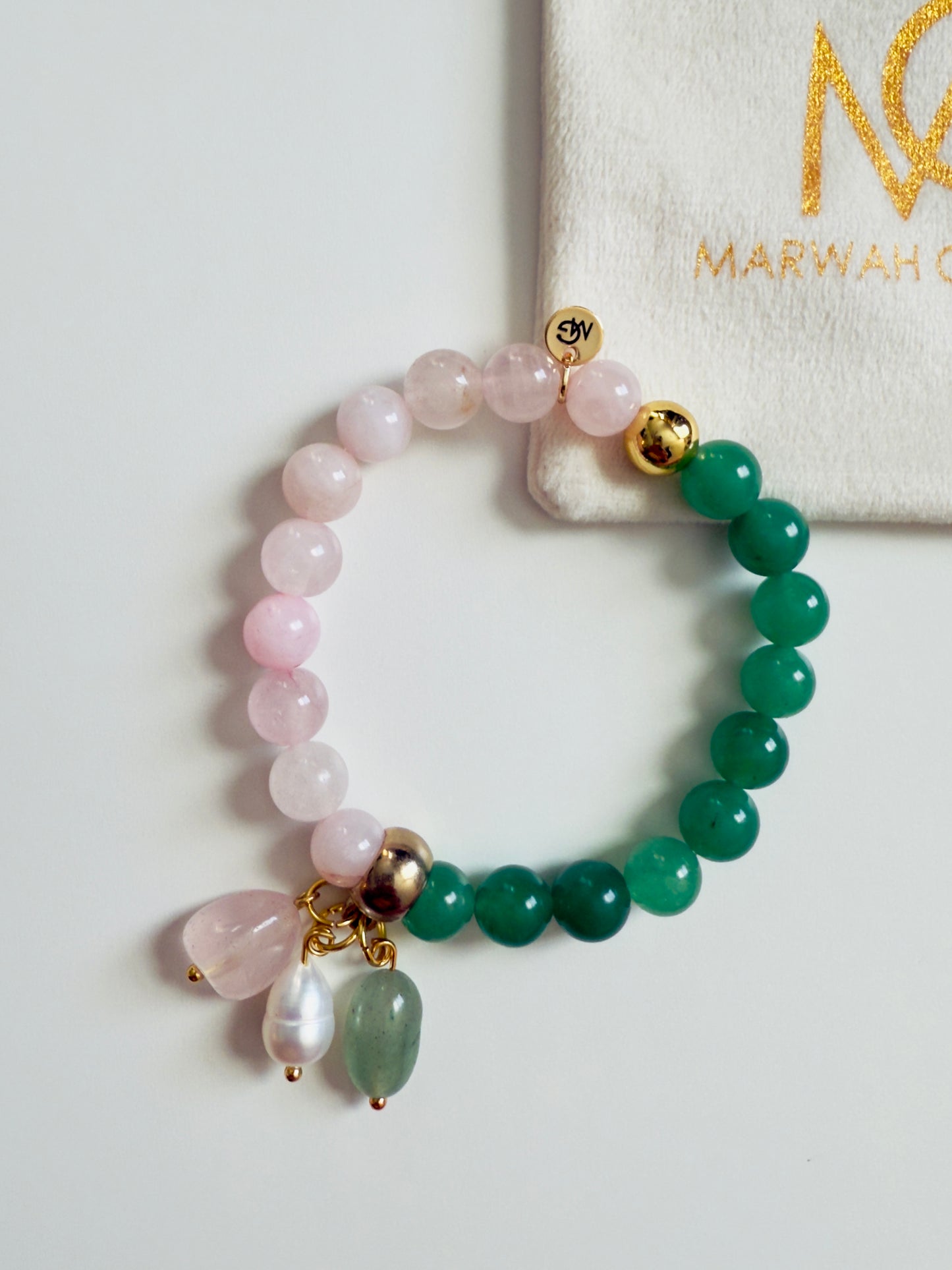 Green Aventurine - Rose Quartz Bracelet + Charm