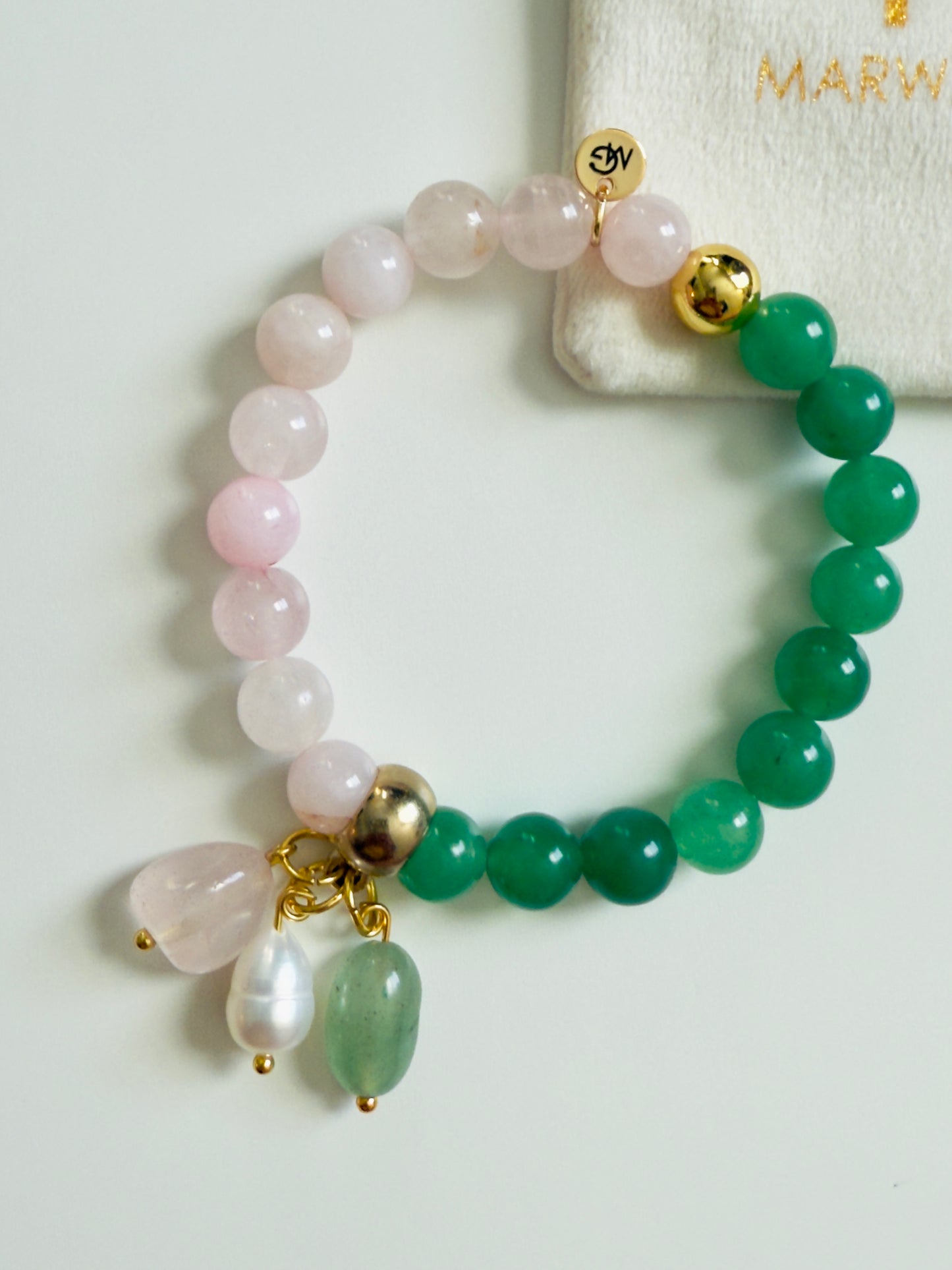 Green Aventurine - Rose Quartz Bracelet + Charm