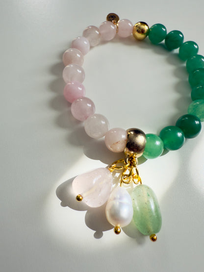 Green Aventurine - Rose Quartz Bracelet + Charm