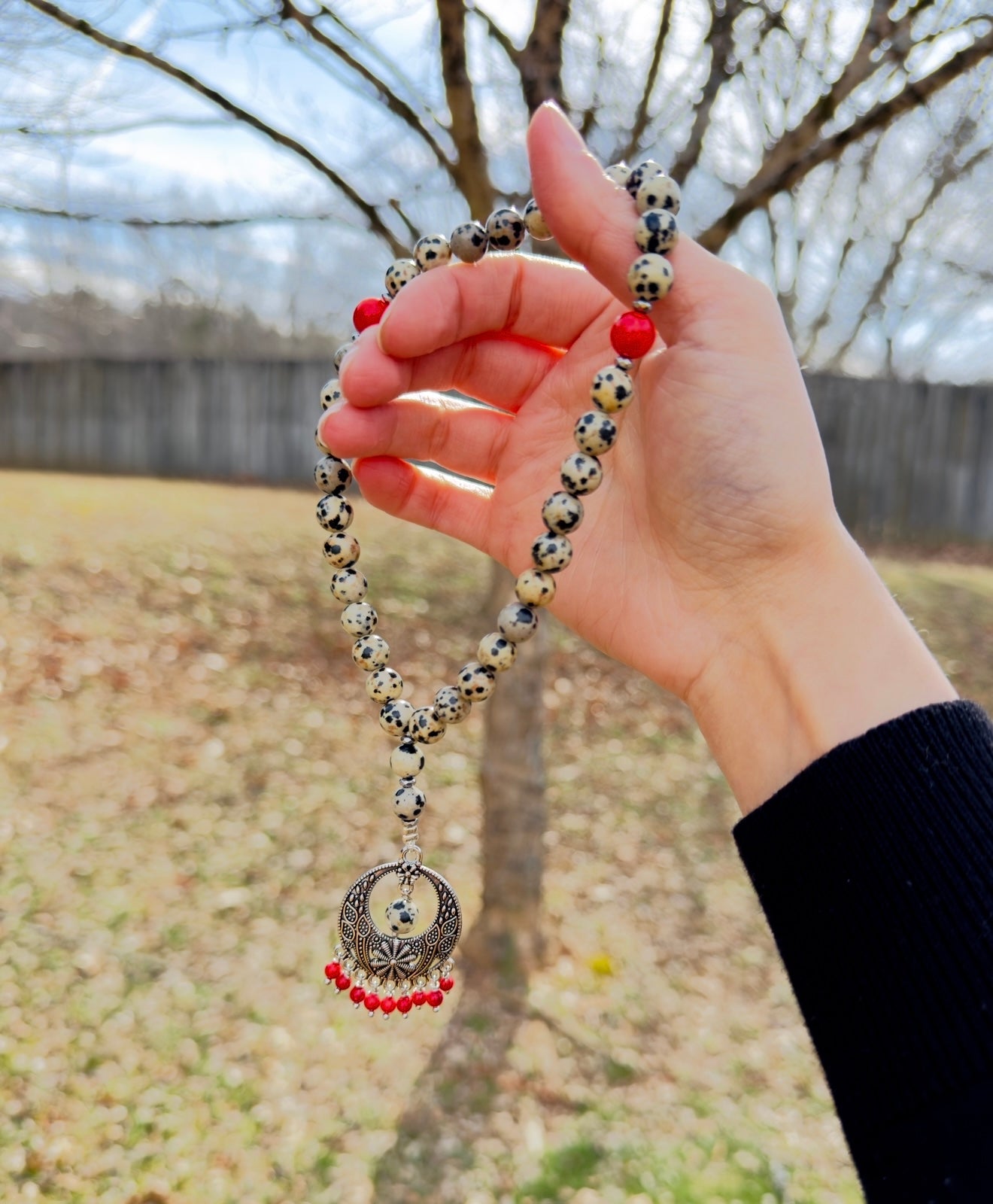 Dalmatian - Natural Coral Misbaha + Bracelet Set