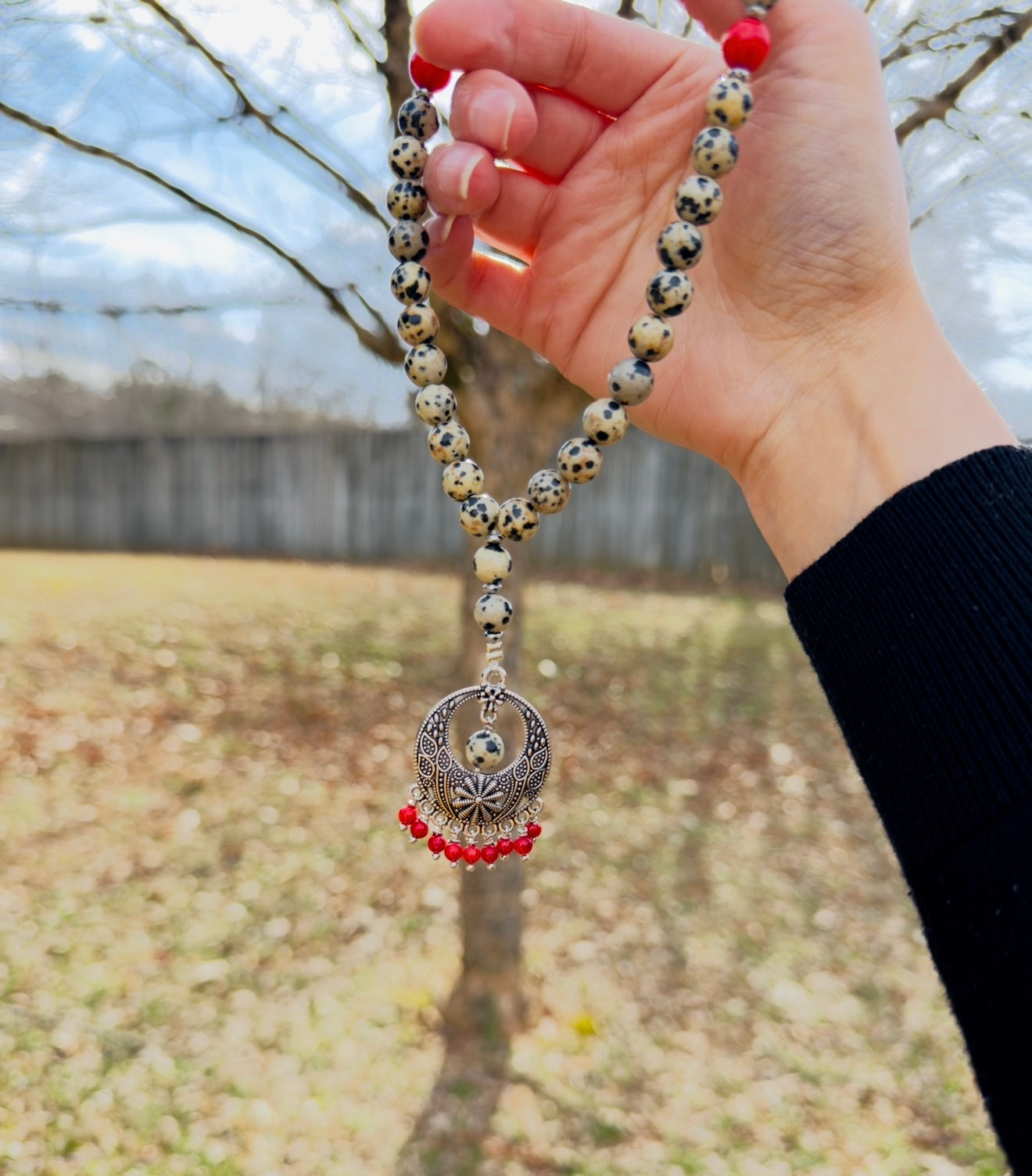 Dalmatian - Natural Coral Misbaha + Bracelet Set