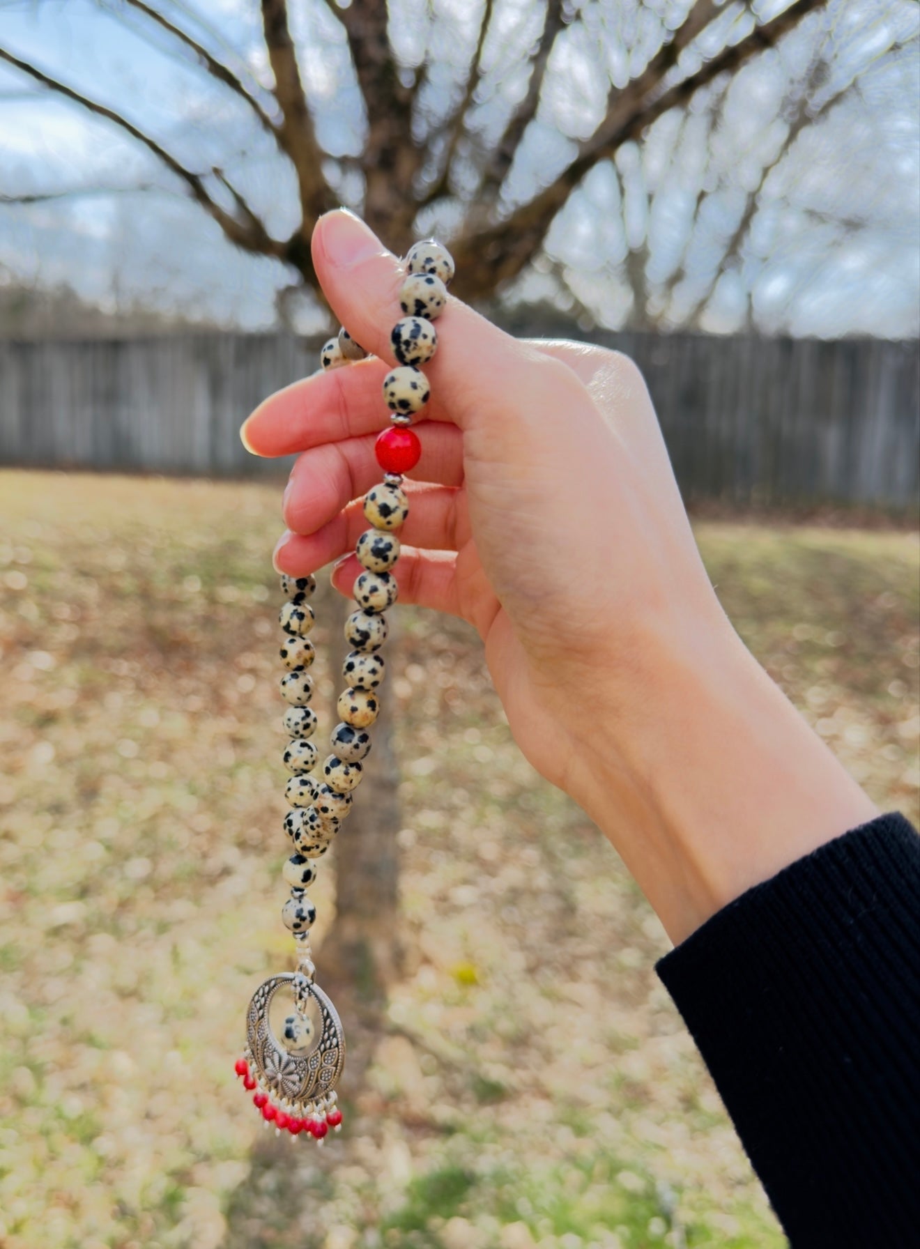 Dalmatian - Natural Coral Misbaha + Bracelet Set