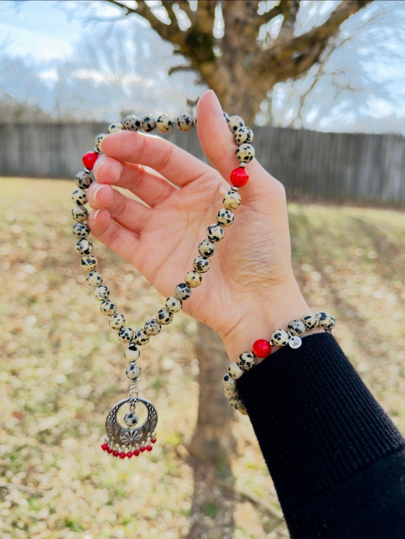 Dalmatian - Natural Coral Misbaha + Bracelet Set