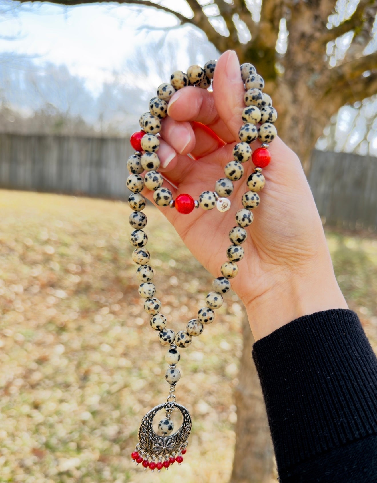 Dalmatian - Natural Coral Misbaha + Bracelet Set