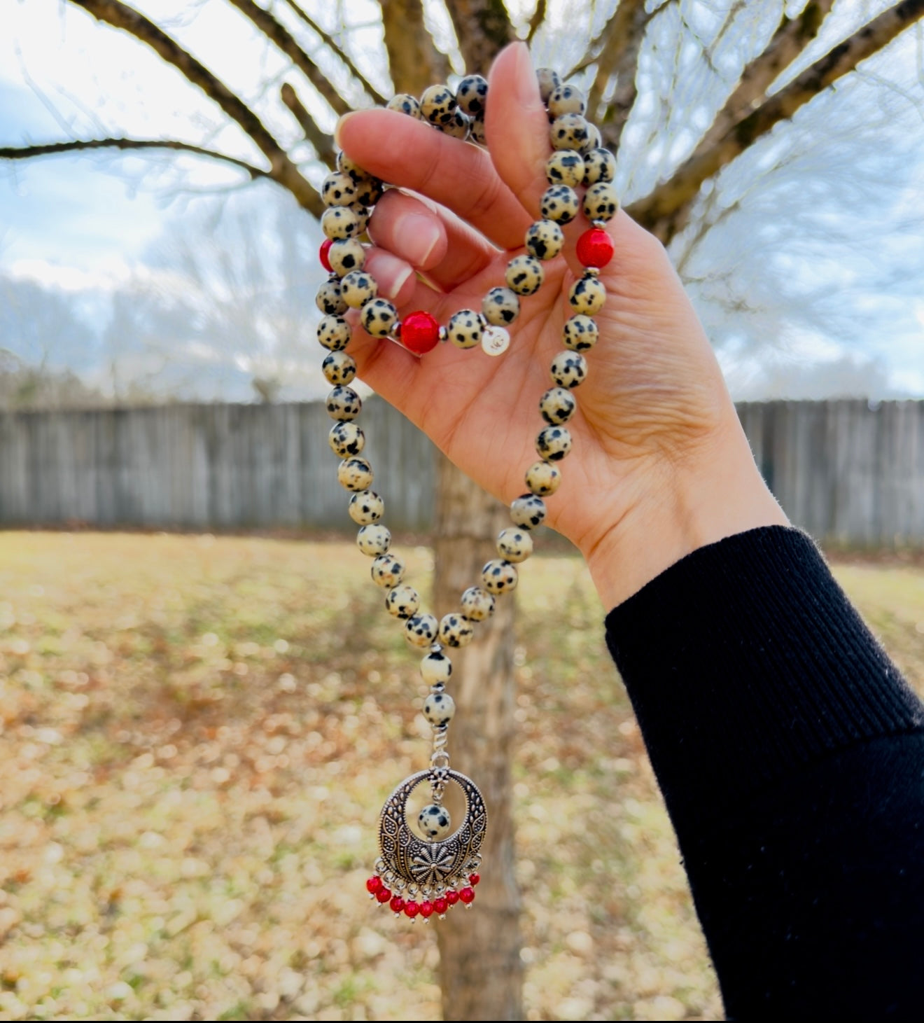 Dalmatian - Natural Coral Misbaha + Bracelet Set