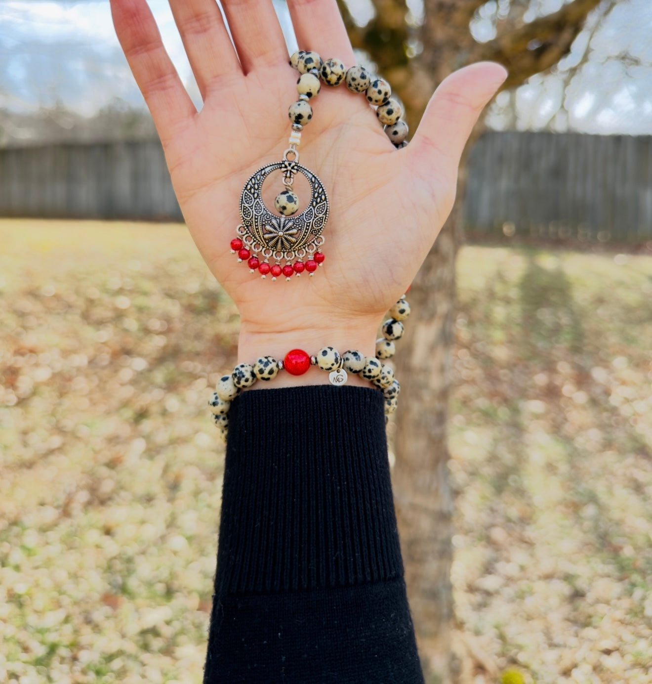 Dalmatian - Natural Coral Misbaha + Bracelet Set