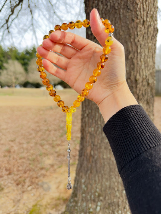 **Sold Out** Natural Yellow Amber 33-Bead Misbaha with Original Silver 925