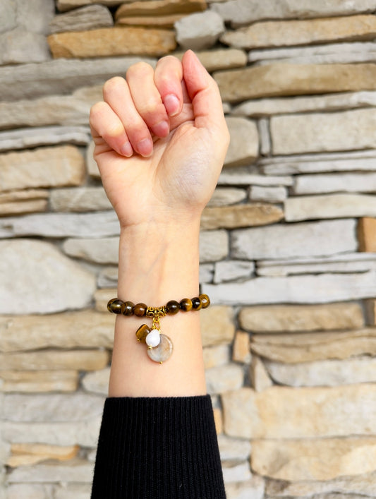 Tiger Eye 8mm Bead Size Bracelet with Charm
