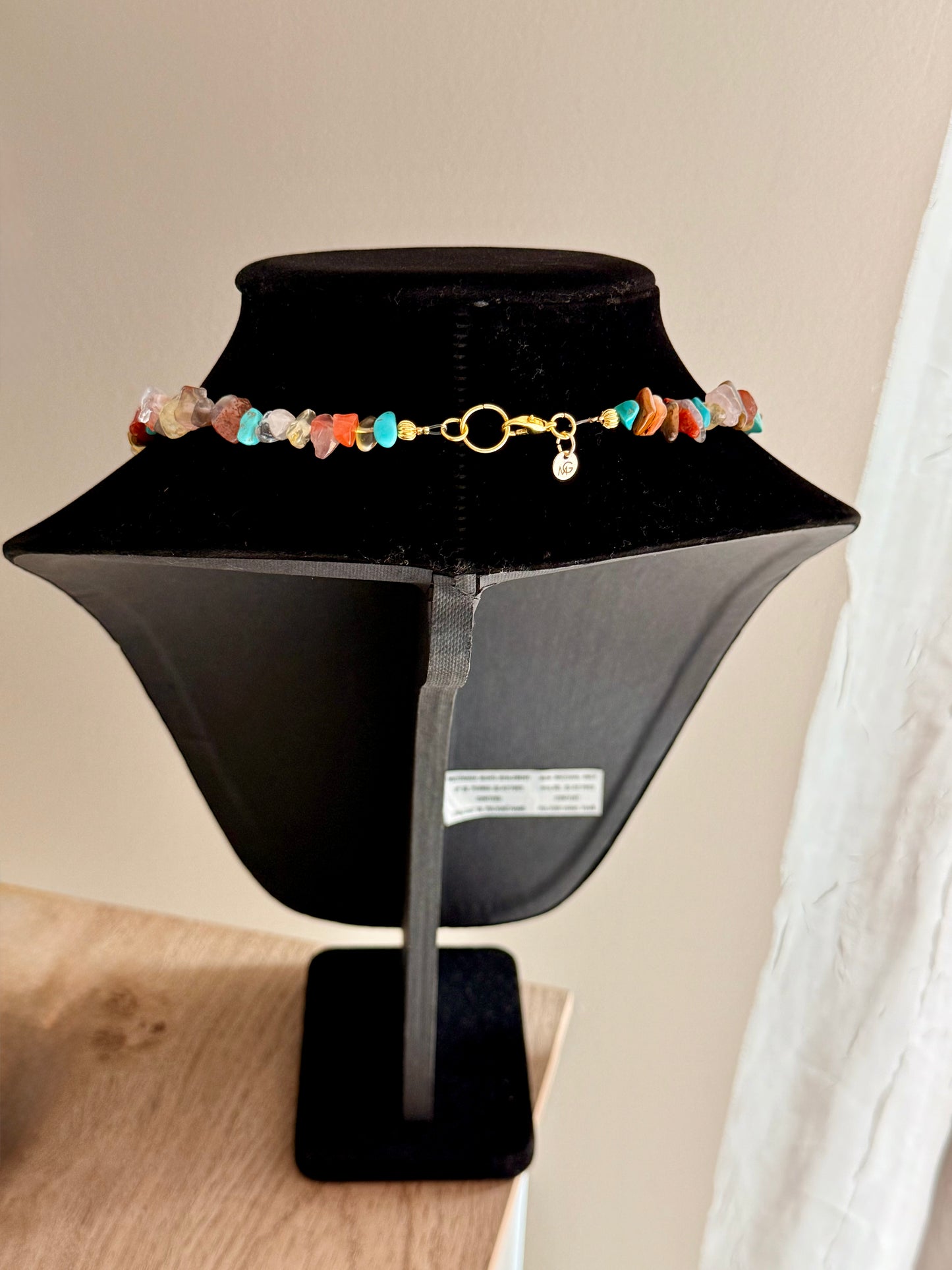 Custom Design Chipped Gemstone Necklace With a Raw Turquoise Pendant