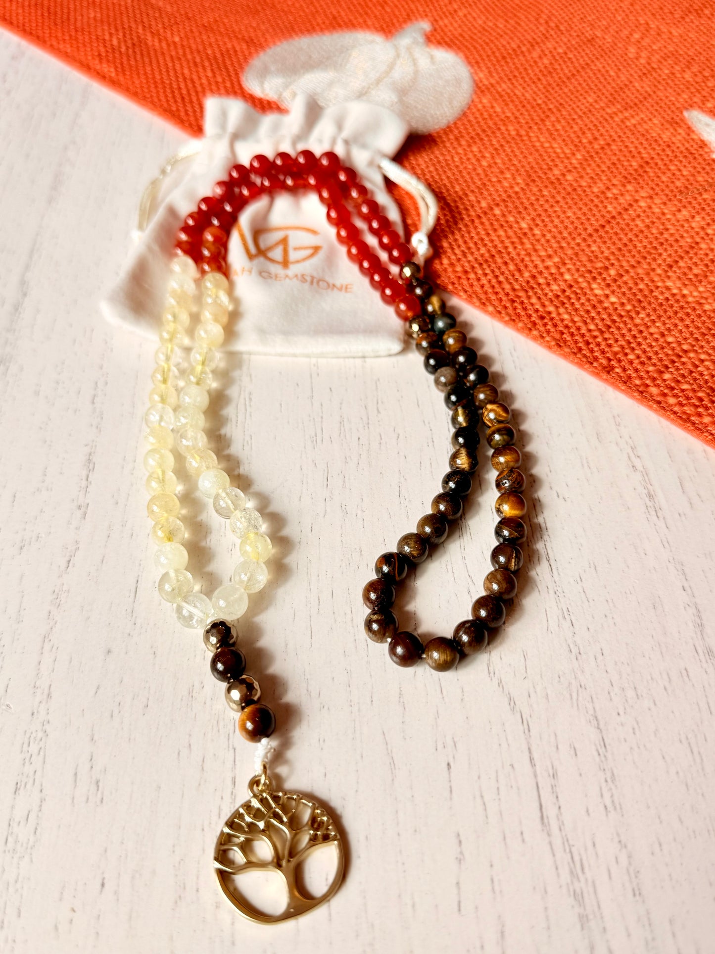99-Bead Tiger Eye - Red Agate - Citrine Misbaha