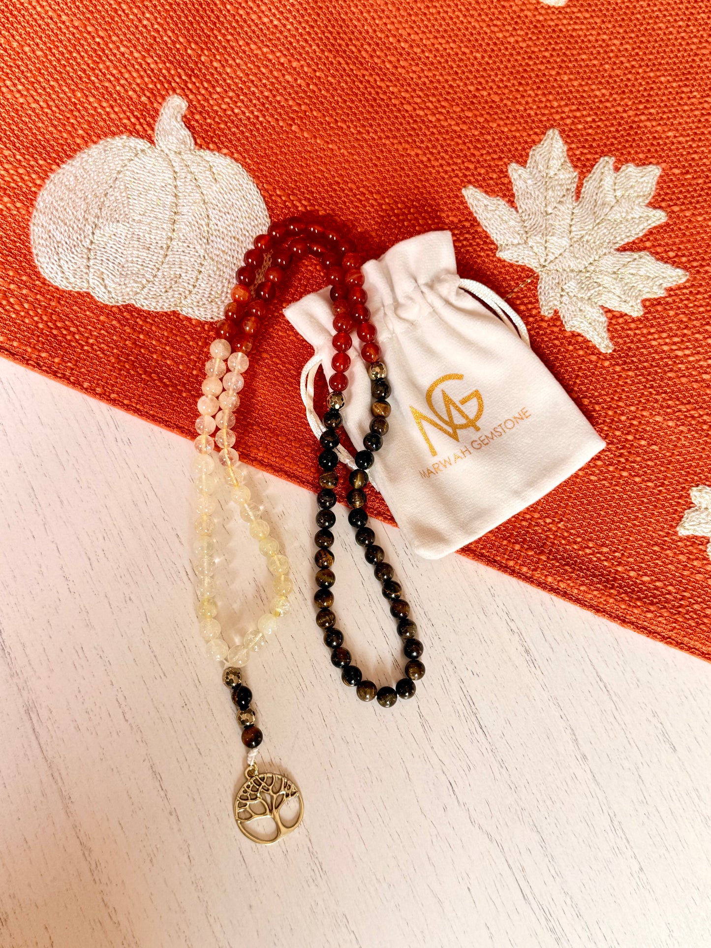 99-Bead Tiger Eye - Red Agate - Citrine Misbaha