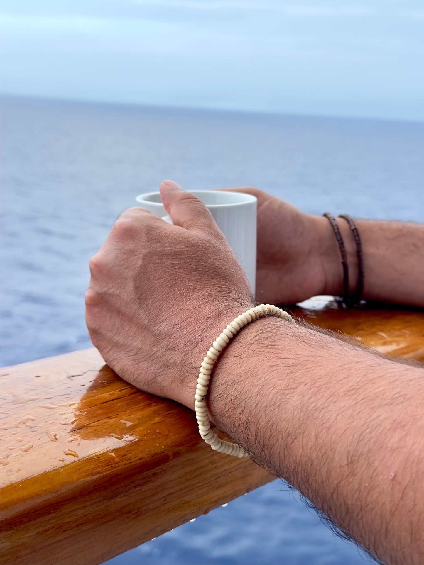 Brown and White Wood Men's Bracelets