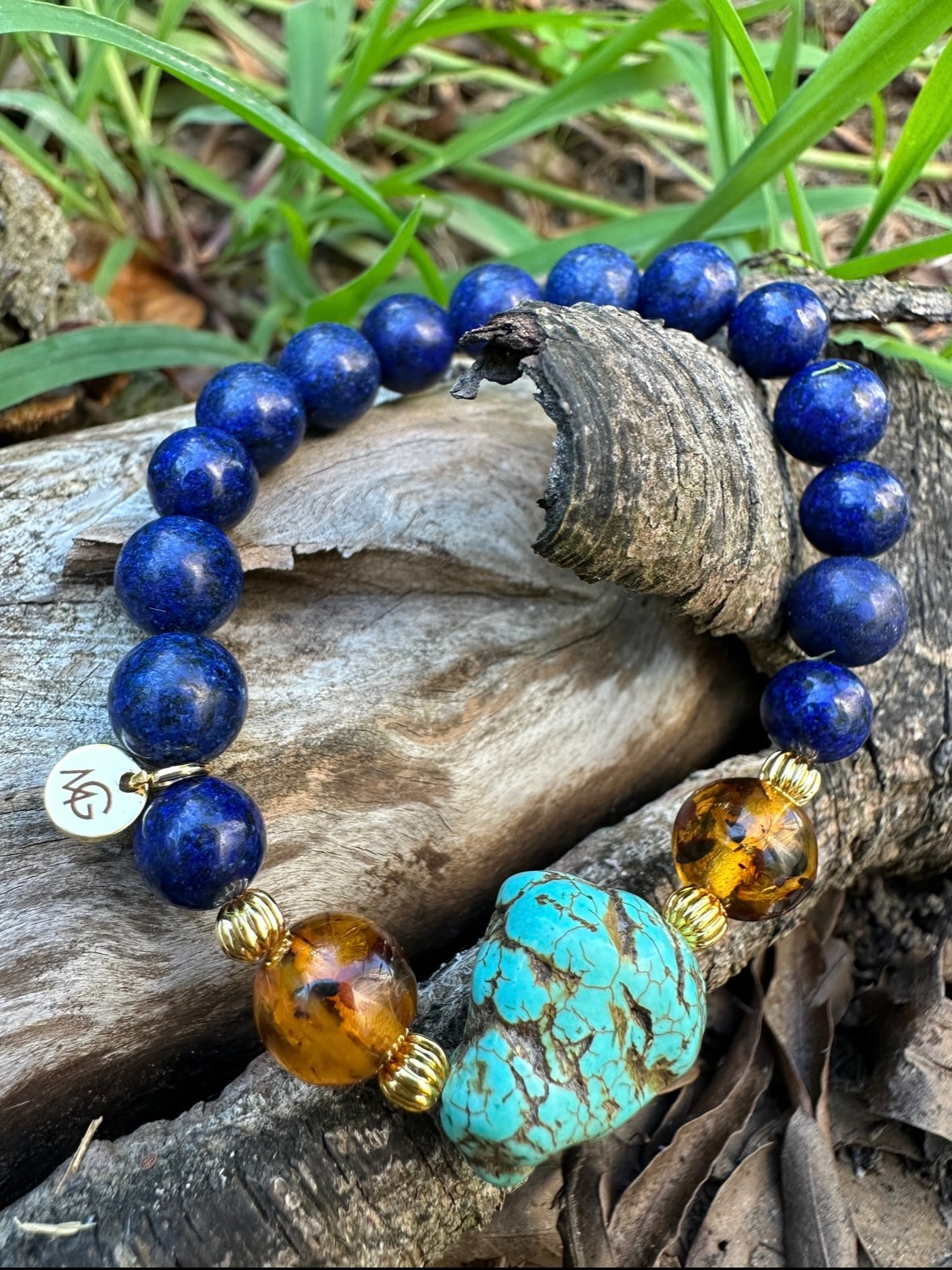 Lapis Lazuli-Amber-Raw Turquoise Bracelet