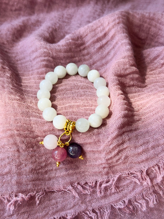 **NEW DESIGN** Moonstone Bracelet With Charms (Amethyst, Strawberry and Rose Quartz )