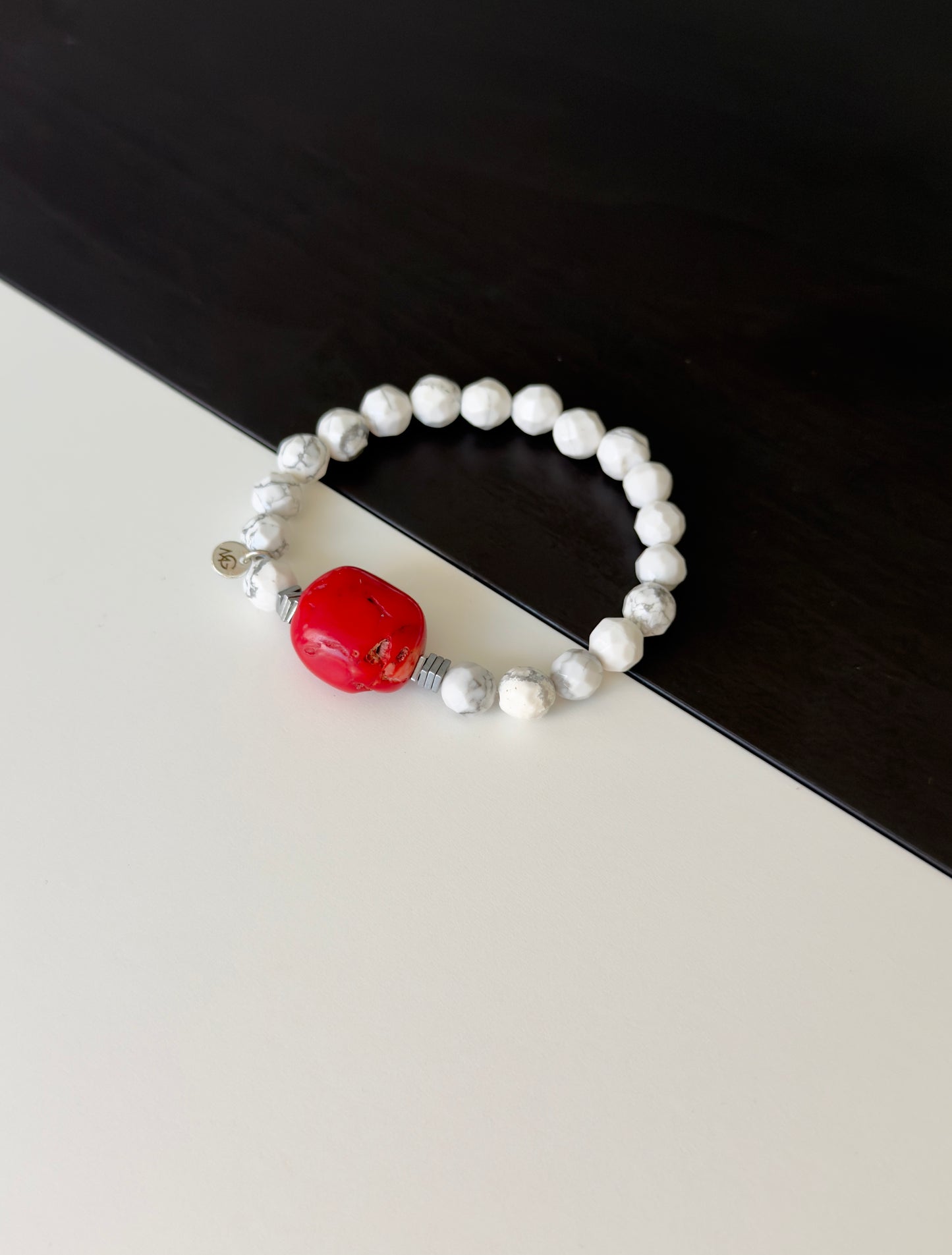 Faceted Howlite - Natural Coral Bracelet