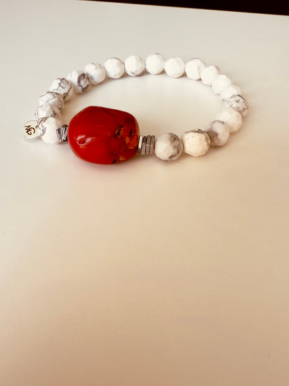 Faceted Howlite - Natural Coral Bracelet