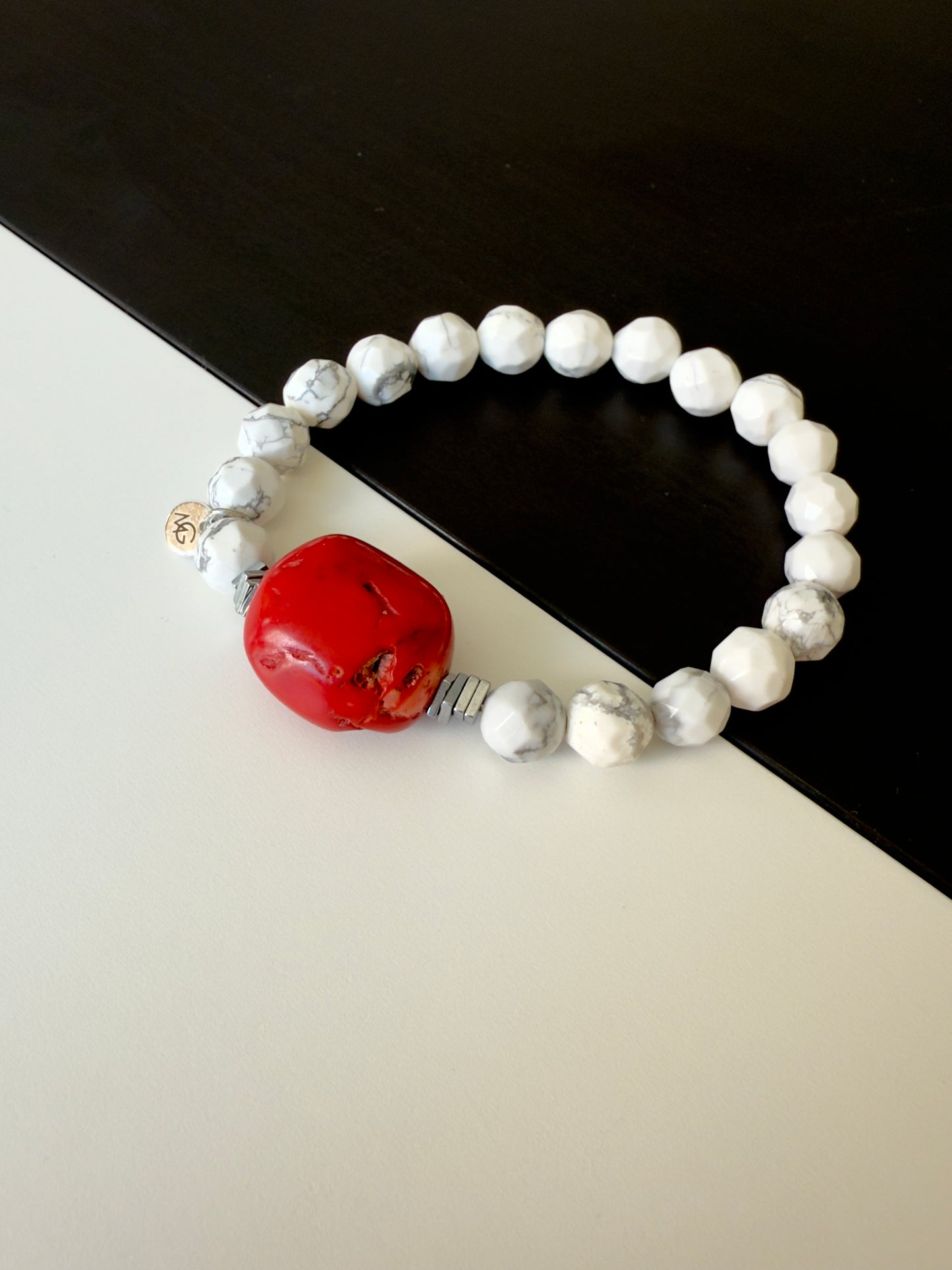 Faceted Howlite - Natural Coral Bracelet