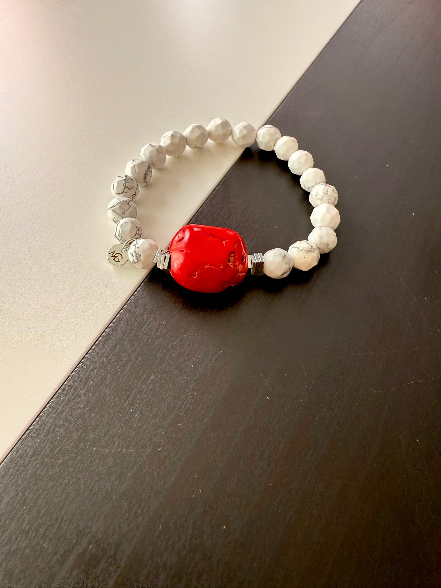 Faceted Howlite - Natural Coral Bracelet