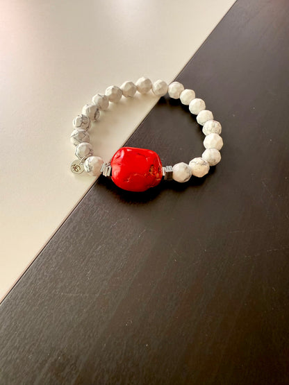 Faceted Howlite - Natural Coral Bracelet