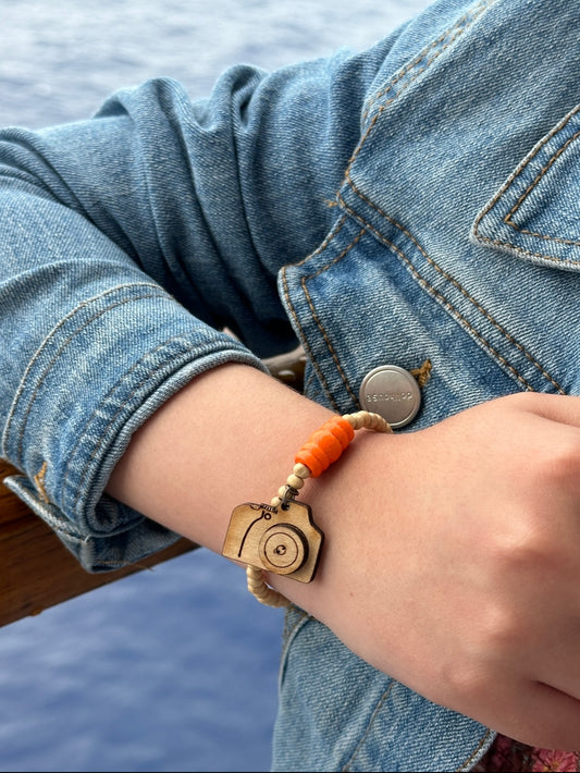 Wooden Kids Bracelet W/ Camera Charm