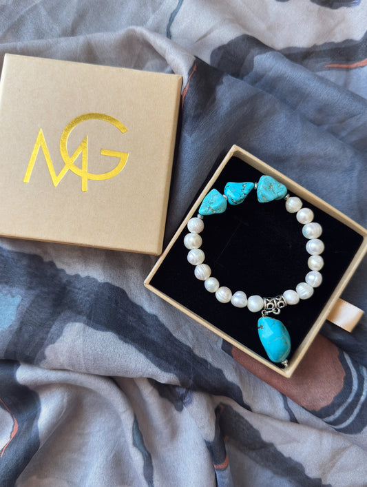 Raw Turquoise - Natural Pearl Bracelet