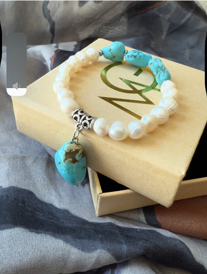 Raw Turquoise - Natural Pearl Bracelet