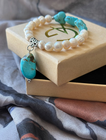 Raw Turquoise - Natural Pearl Bracelet