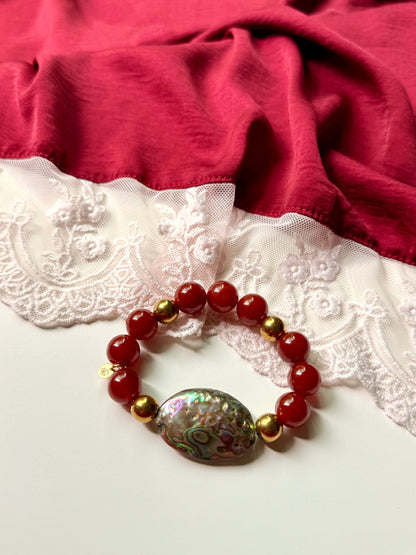 Red Agate - Shell Bracelet with Hematite Spacers